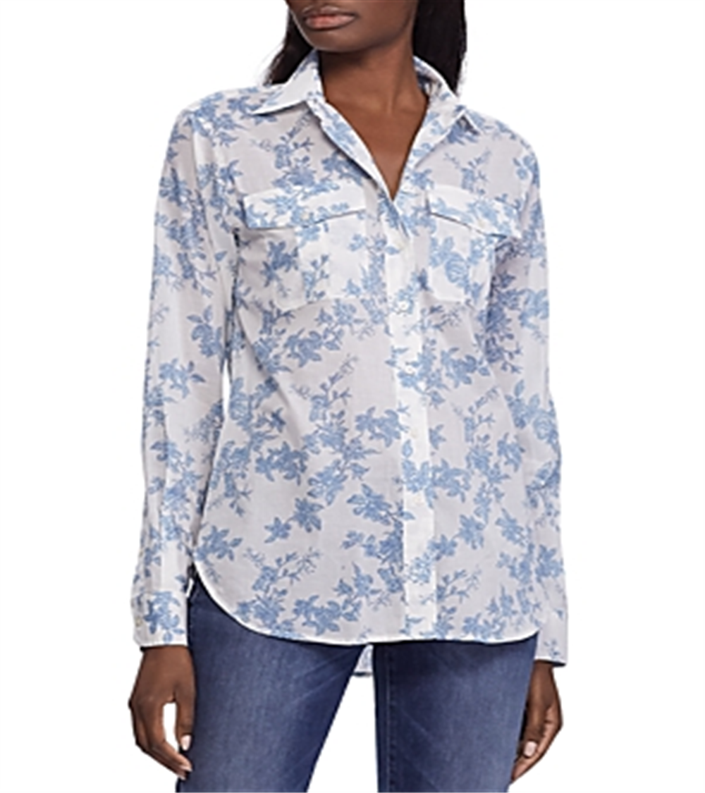 Ralph Lauren Feminino Courtenay Botão Down Top Azul Tamanho Grande
