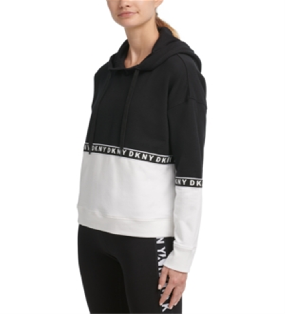 Moletom com capuz feminino DKNY Sport Colorblocked, preto, tamanho M