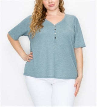 Camiseta Henley Plus Size Térmica com Decote em V Azul Tamanho 2X