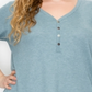 Camiseta Henley Plus Size Térmica com Decote em V Azul Tamanho 2X