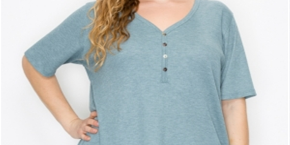 Camiseta Henley Plus Size Térmica com Decote em V Azul Tamanho 2X