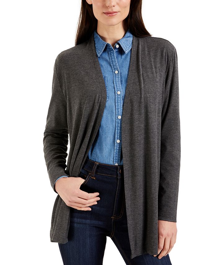 Karen Scott Petite Jersey Knit Cardigan Azul Tamanho PXL