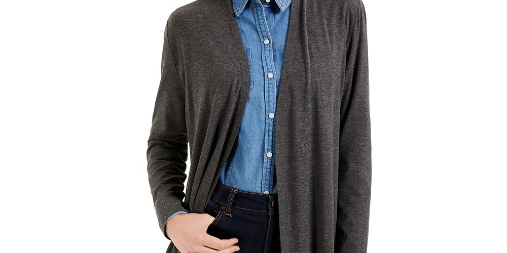 Karen Scott Petite Jersey Knit Cardigan Azul Tamanho PXL