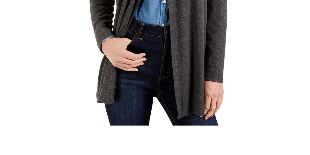 Karen Scott Petite Jersey Knit Cardigan Azul Tamanho PXL