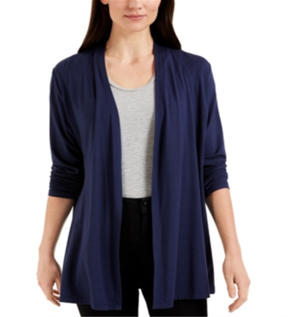 Karen Scott Petite Jersey Knit Cardigan Azul Tamanho PXL