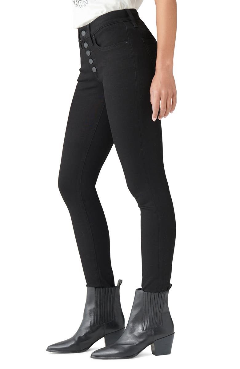 Calça jeans skinny feminina Lucky Brand Ava com botões expostos, preta, tamanho 31