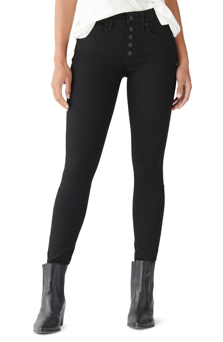 Calça jeans skinny feminina Lucky Brand Ava com botões expostos, preta, tamanho 31