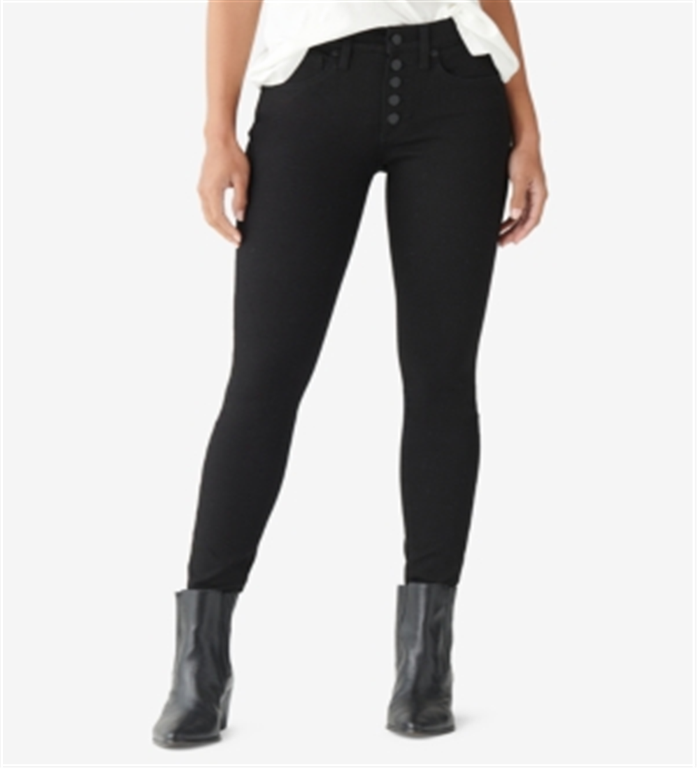 Calça jeans skinny feminina Lucky Brand Ava com botões expostos, preta, tamanho 31