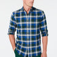 Camisa de flanela xadrez de algodão escovado e elástico masculina Club Room - marrom escuro, tamanho GG