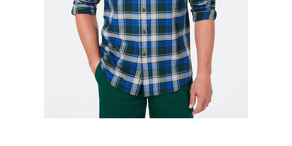 Camisa de flanela xadrez de algodão escovado e elástico masculina Club Room - marrom escuro, tamanho GG