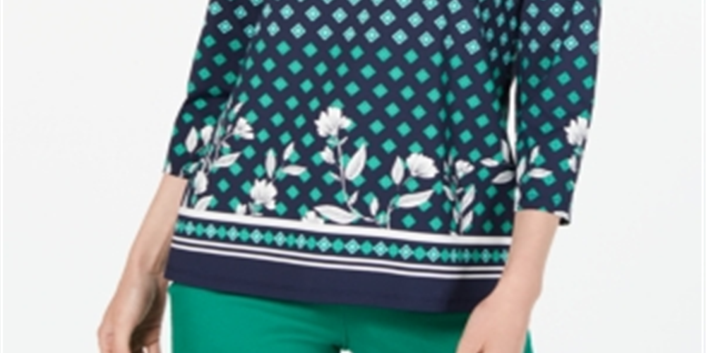 Blusa feminina com estampa floral Charter Club, azul, tamanho pequeno, L