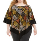 Blusa feminina Alfani com estampa e bainha em V, amarela, tamanho 2X