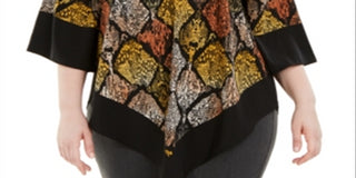 Blusa feminina Alfani com estampa e bainha em V, amarela, tamanho 2X