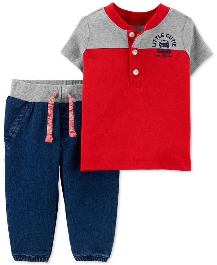 Conjunto de camiseta e calça jogger Henley Carter's Infant Boy's Vermelho Tamanho Recém-nascido