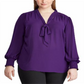 Ralph Lauren Plus Size Feminino Gola Alta Georgette Roxo Tamanho 2XL