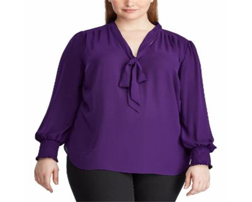 Ralph Lauren Plus Size Feminino Gola Alta Georgette Roxo Tamanho 2XL
