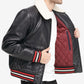 Jaqueta bomber masculina moderna americana de couro sintético, preta, tamanho médio