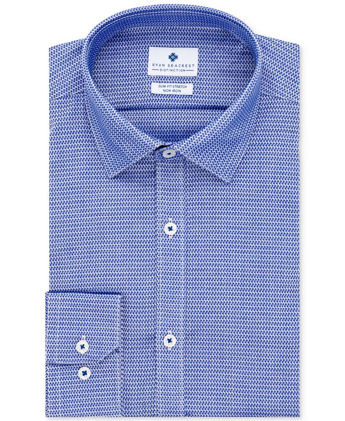 Camisa social masculina Ryan Seacrest Distinction Ultimate Slim Fit, sem passar a ferro, com estampa elástica, tamanho G, azul