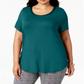 Camiseta feminina Alfani Plus com acabamento em cetim, comprimento alto e baixo, azul, tamanho 4X