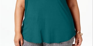 Camiseta feminina Alfani Plus com acabamento em cetim, comprimento alto e baixo, azul, tamanho 4X