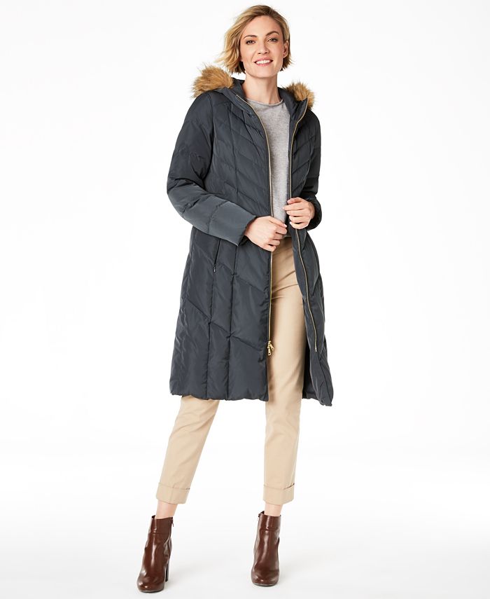 Cole Haan Anoraques e Parkas Femininos Graphite Down Fuzzy Hood Verde Tamanho 2XL