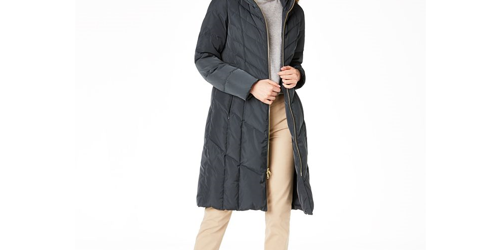 Cole Haan Anoraques e Parkas Femininos Graphite Down Fuzzy Hood Verde Tamanho 2XL