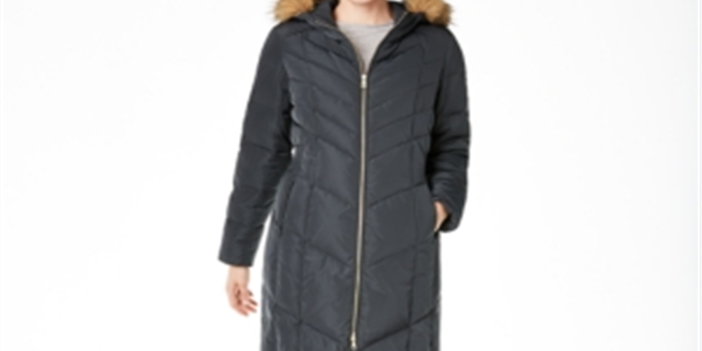 Cole Haan Anoraques e Parkas Femininos Graphite Down Fuzzy Hood Verde Tamanho 2XL