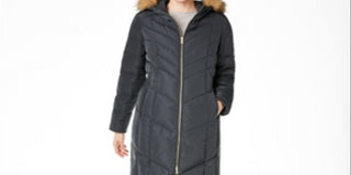 Cole Haan Anoraques e Parkas Femininos Graphite Down Fuzzy Hood Verde Tamanho 2XL