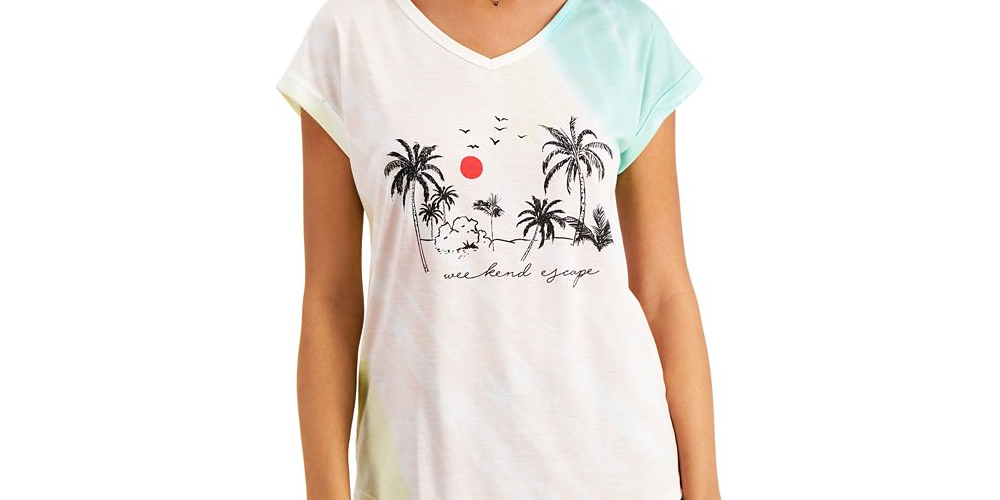 Camiseta feminina estilo &amp; co com estampa tie-dye e escape de fim de semana, branca, tamanho médio