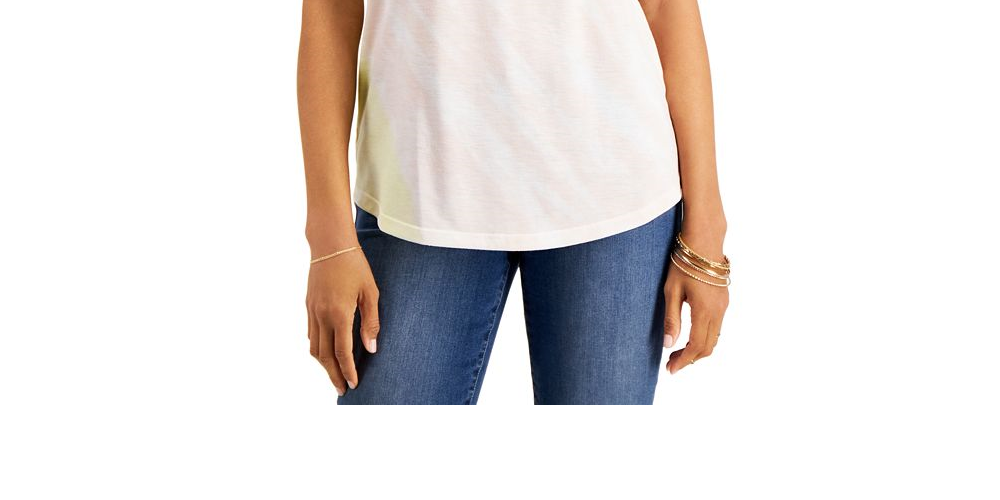 Camiseta feminina estilo &amp; co com estampa tie-dye e escape de fim de semana, branca, tamanho médio