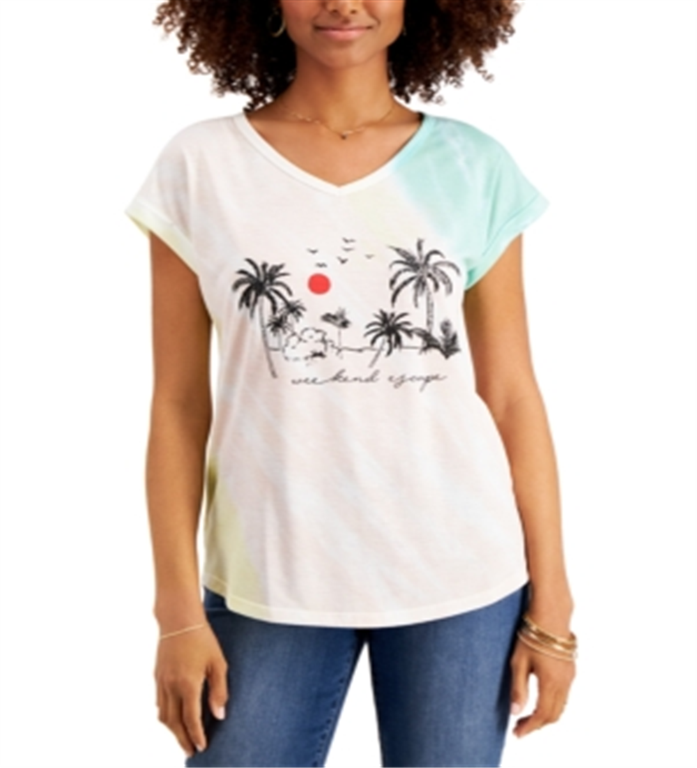 Camiseta feminina estilo &amp; co com estampa tie-dye e escape de fim de semana, branca, tamanho médio