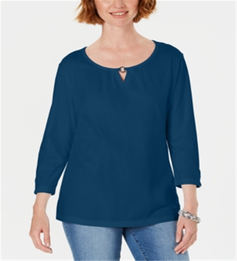 Blusa feminina Karen Scott manga três quartos azul tamanho grande