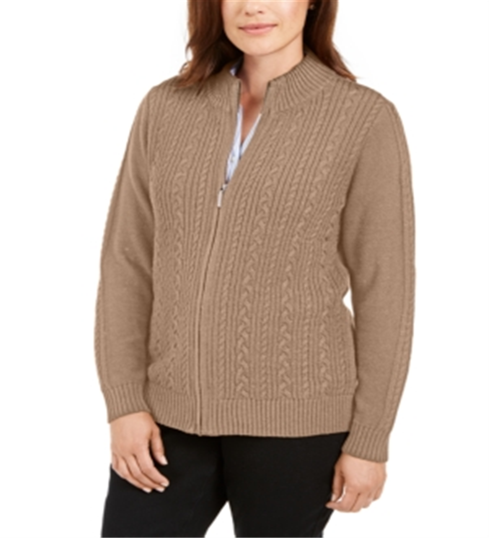 Karen Scott Cardigan Feminino de Tricô com Zíper Marrom Tamanho M