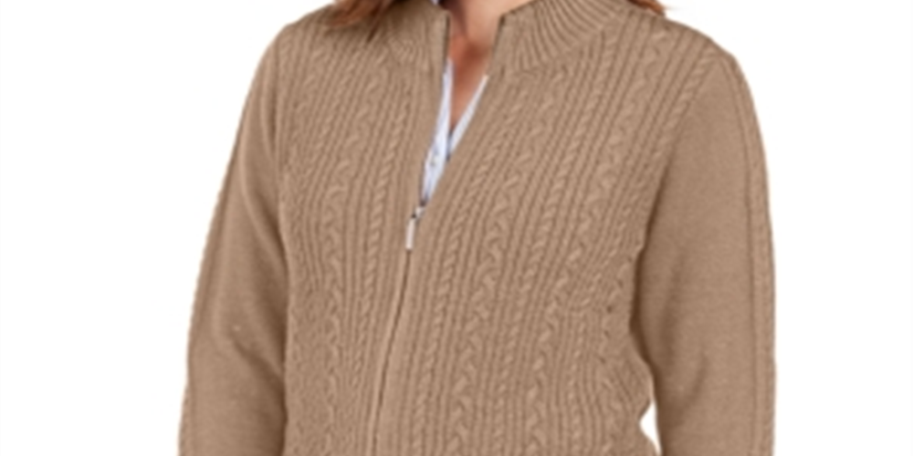 Karen Scott Cardigan Feminino de Tricô com Zíper Marrom Tamanho M