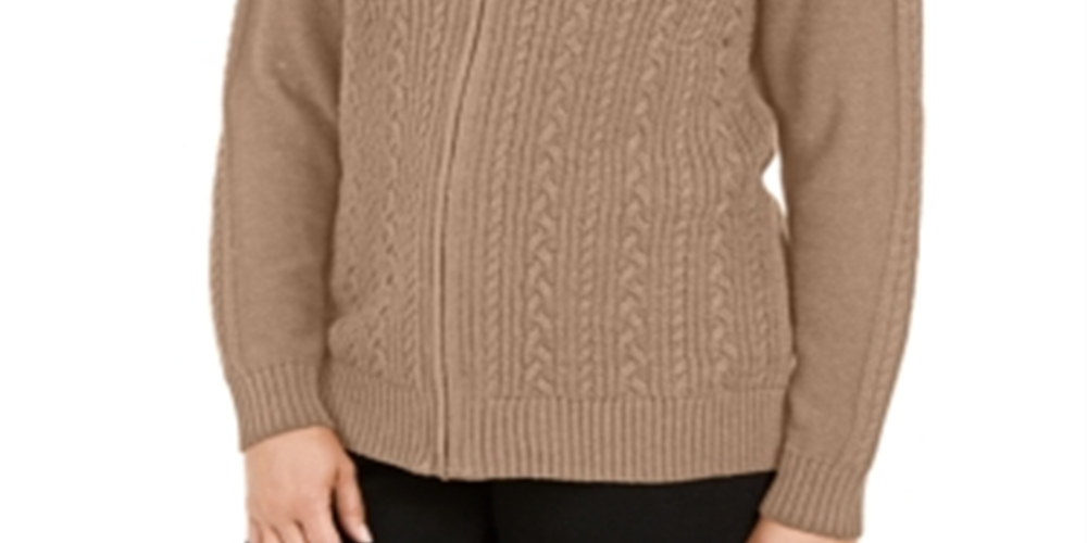 Karen Scott Cardigan Feminino de Tricô com Zíper Marrom Tamanho M