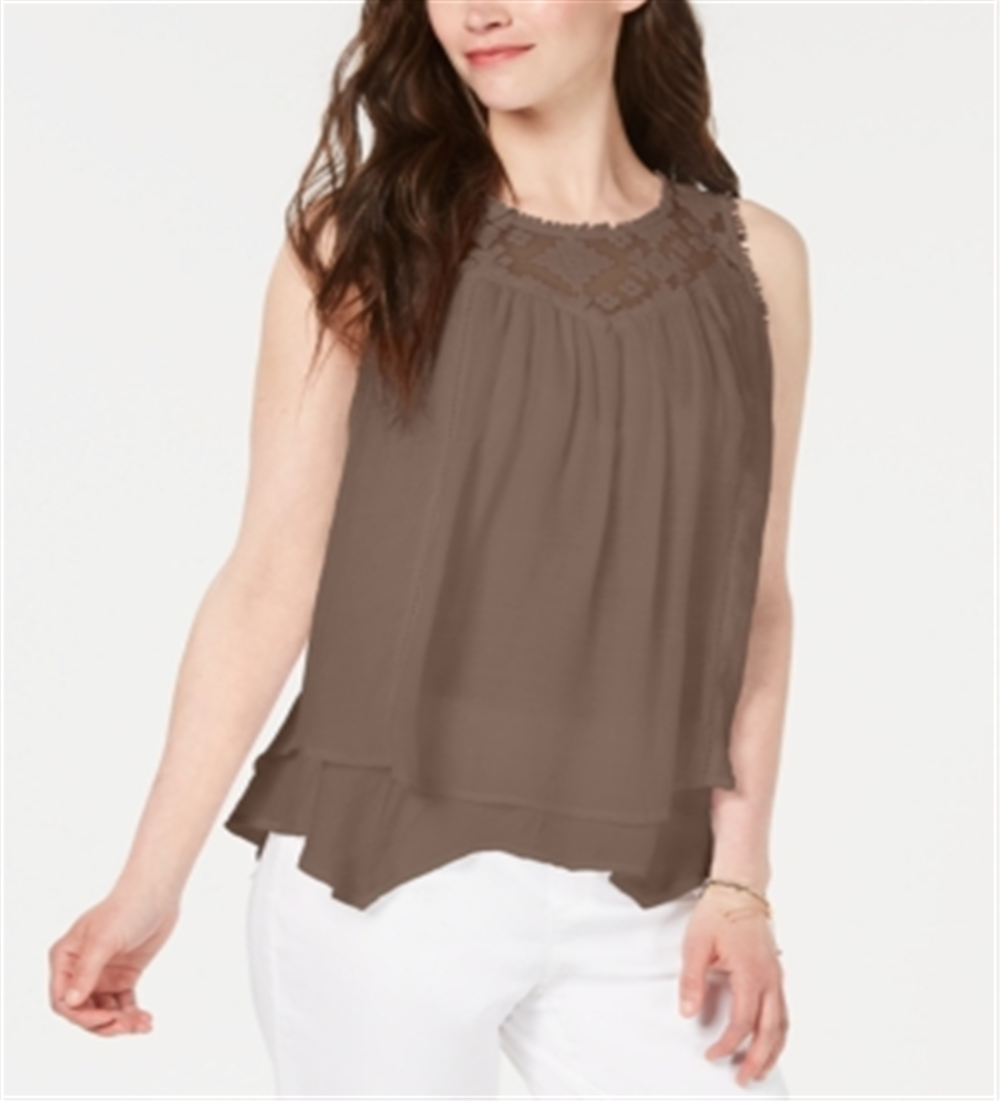 Estilo &amp; Co Feminino Renda Acabamento Swing Shell Marrom Tamanho Grande