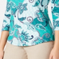 Camiseta feminina Charter Club de algodão estampada com manga 3/4, verde, tamanho grande