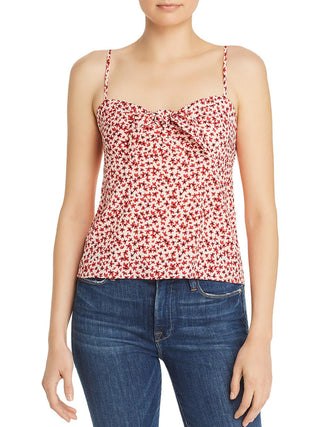 Top curto feminino Aqua com estampa floral e nó frontal, vermelho, tamanho médio