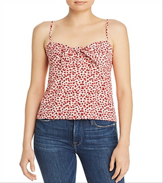 Top curto feminino Aqua com estampa floral e nó frontal, vermelho, tamanho médio