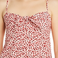 Top curto feminino Aqua com estampa floral e nó frontal, vermelho, tamanho médio