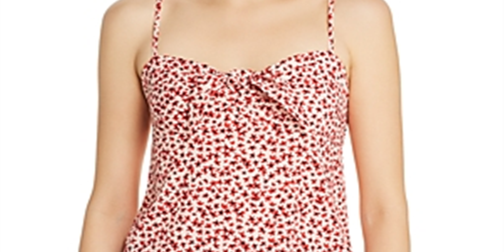 Top curto feminino Aqua com estampa floral e nó frontal, vermelho, tamanho médio