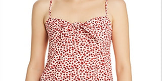 Top curto feminino Aqua com estampa floral e nó frontal, vermelho, tamanho médio
