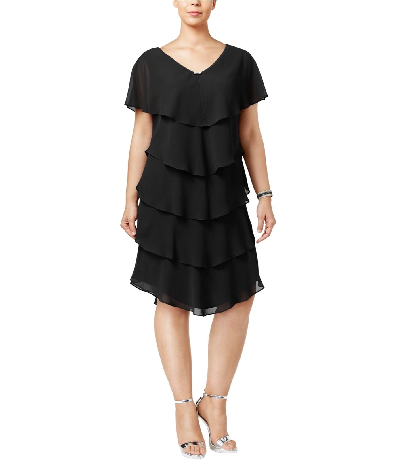 Vestido-camisa feminino em camadas SL Fashions, preto, tamanho 14W