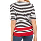 Karen Scott Blusa feminina listrada Dahla com decote canoa, vermelha, tamanho pequeno GG
