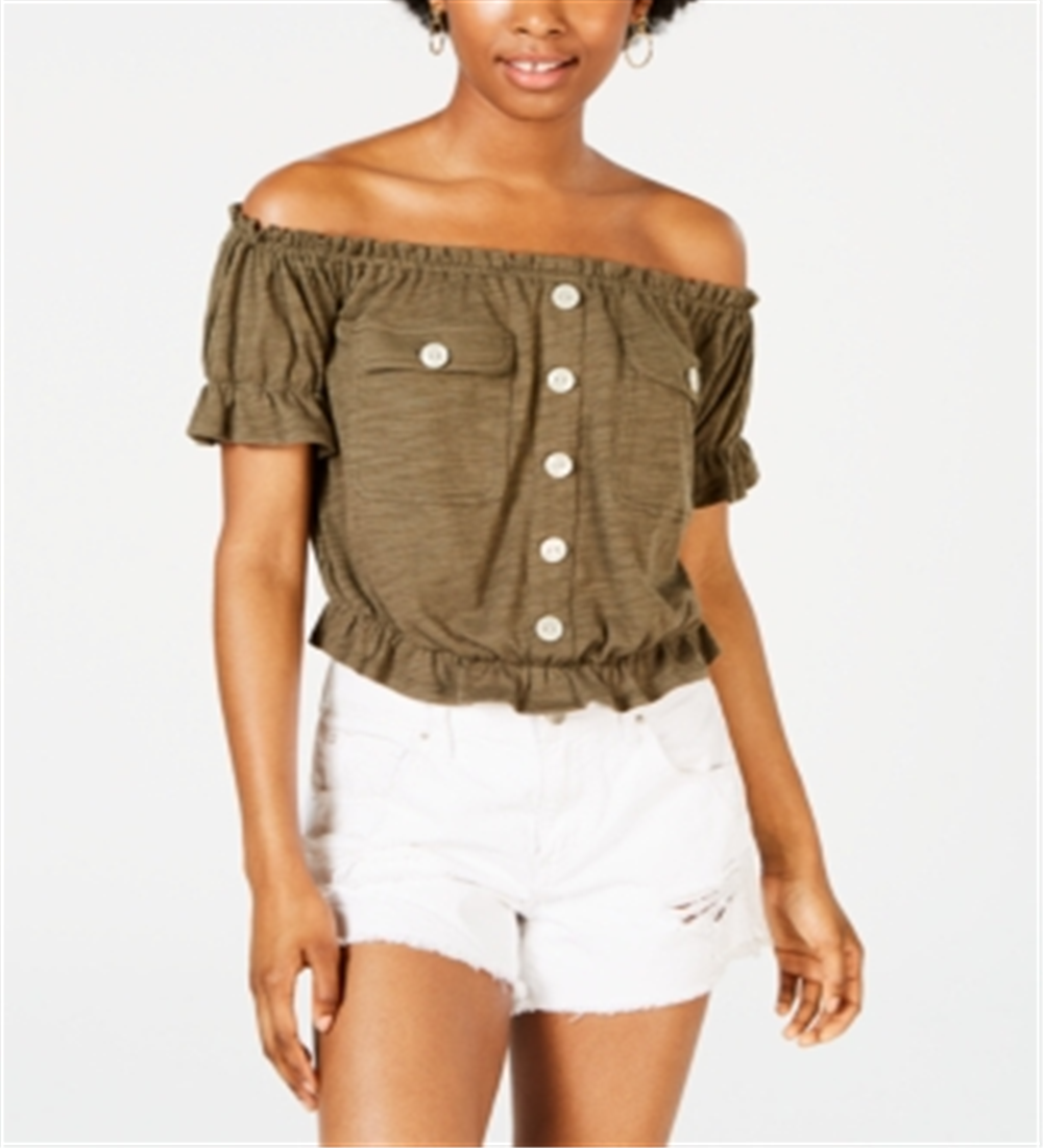 Top utilitário Planet Gold Junior Off the Shoulder, verde, tamanho grande