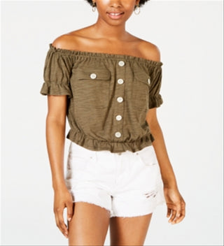 Top utilitário Planet Gold Junior Off the Shoulder, verde, tamanho grande
