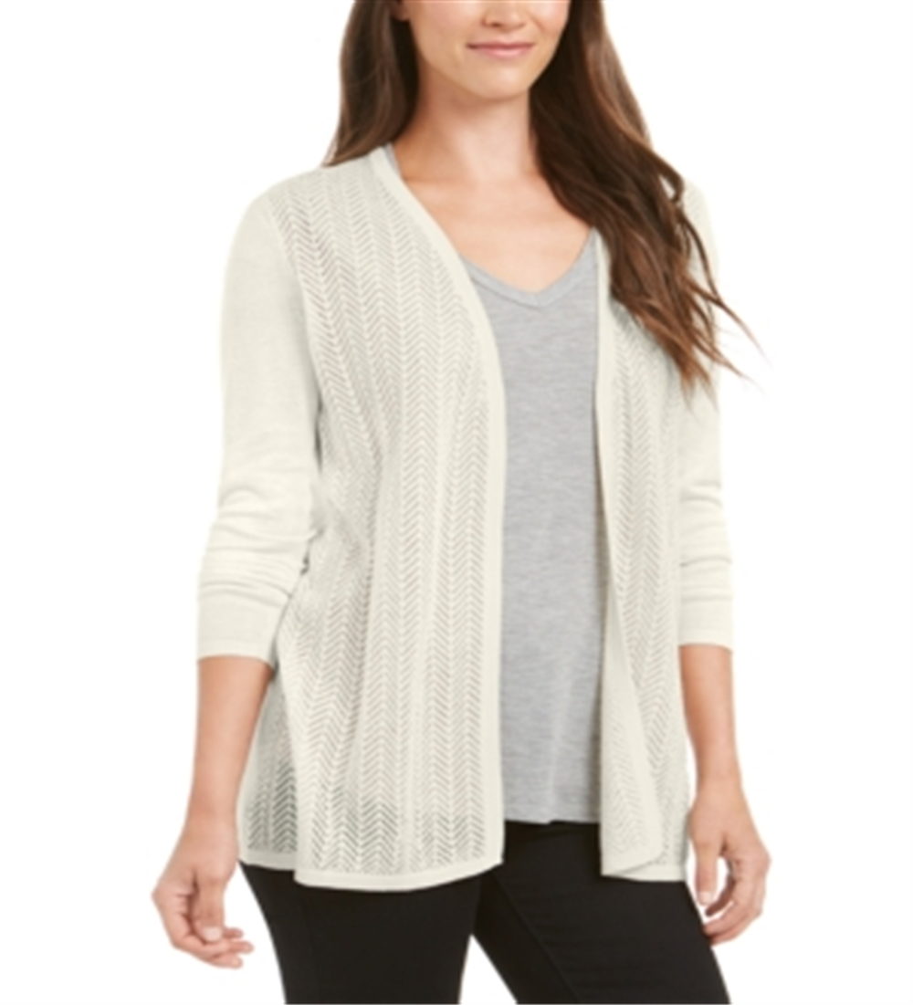 Cardigan feminino Charter Club Chevron Pointelle, branco, tamanho extragrande