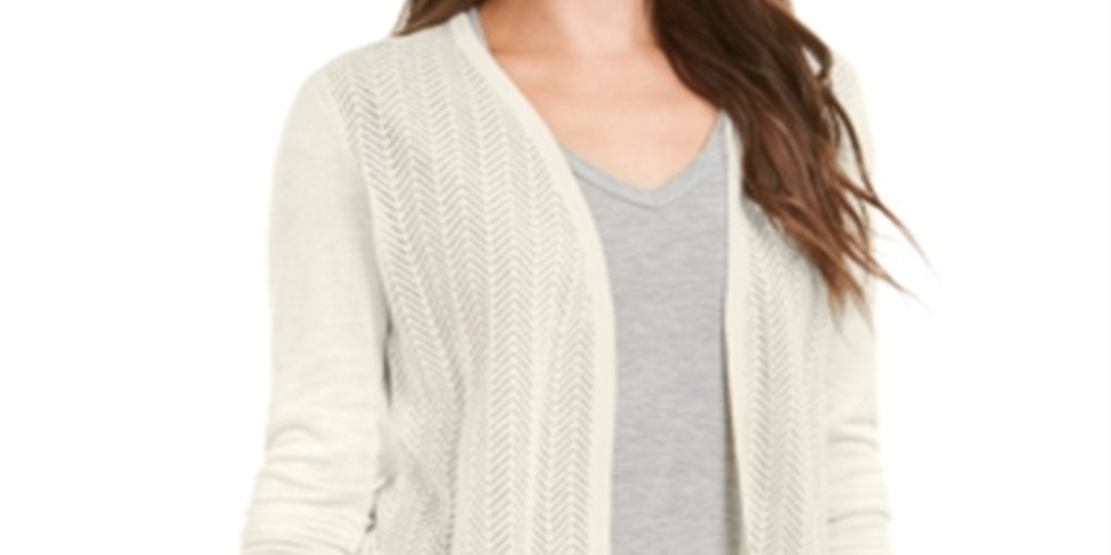 Cardigan feminino Charter Club Chevron Pointelle, branco, tamanho extragrande