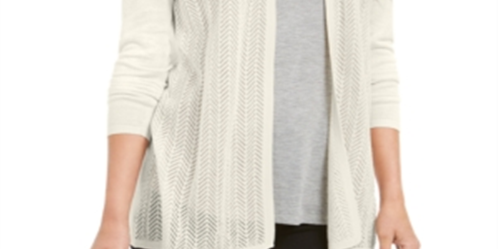 Cardigan feminino Charter Club Chevron Pointelle, branco, tamanho extragrande