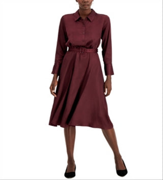 Vestido-camisa feminino Alfani com gola e cinto, vinho, tamanho 16